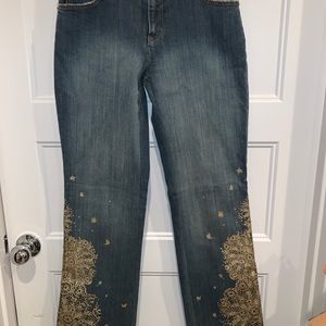 DKNY Jeans So-low-lita Gold Paint Mandala Jeans Bling Glitzy Y2K Size 2